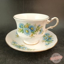 Queen Anne bone china tea cup and saucer white blue floral G 57 8 England 8542 - £21.65 GBP