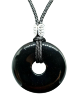 Collier Obsidienne Scrying Gemstone Donut Pendentif Plume Perle Cordon de... - £14.73 GBP