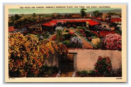 Ramonas Marriage Place Garden Patio San Diego California UNP Linen Postcard C20 - £1.54 GBP