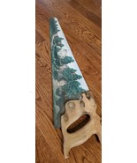Hand Painted Saw  29&quot; Wood Handle Cabin Scene Signed Vintage Folk Art - £25.74 GBP