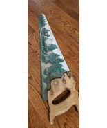 Hand Painted Saw  29&quot; Wood Handle Cabin Scene Signed Vintage Folk Art - $32.73
