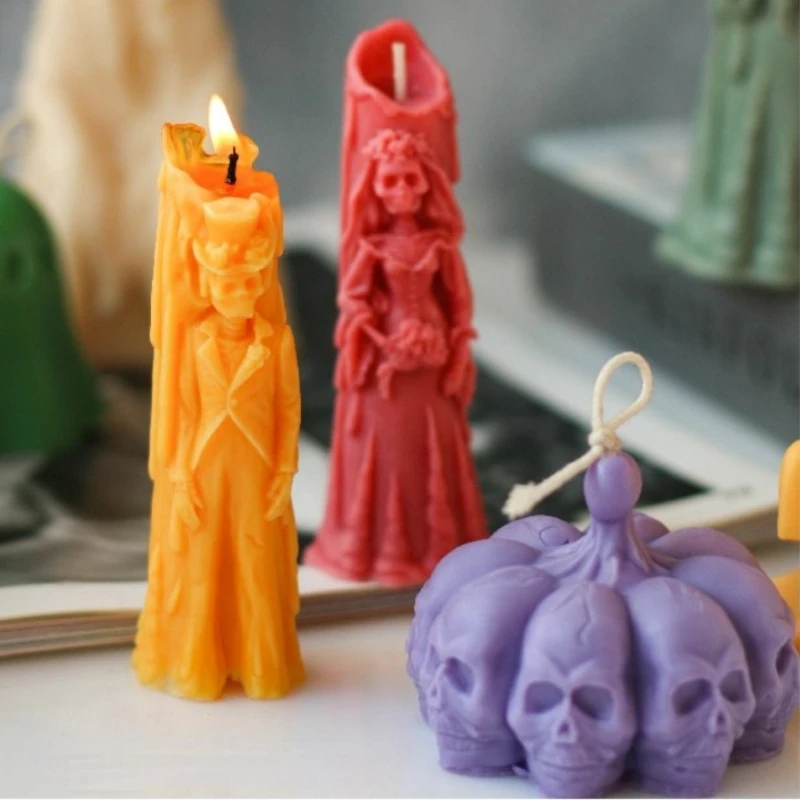 Play Halloween Ghost Bride Groom Candle Silicone Mold DIY Skull Pumpkin Candle M - £23.25 GBP