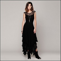 Bohemian Sleeveless Tiered Sheer Layered Lace Asymmetrical Hem Evening Dress image 3
