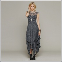 Bohemian Sleeveless Tiered Sheer Layered Lace Asymmetrical Hem Evening Dress image 5