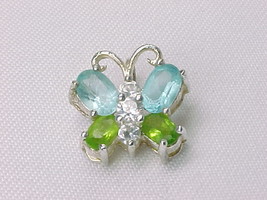 BUTTERFLY PENDANT with Peridot, Blue Topaz and CZs in STERLING Silver - £38.36 GBP