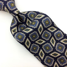 Jim Thompson Tie Navy Blue Beige Green Thai Silk Classic Geometric Neckt... - $15.83