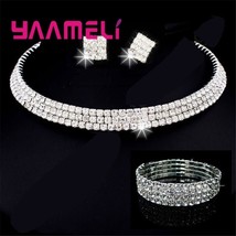 Hot Sale Bridal Jewelry Sets 925 Silver Shining Rhinestone Crystal Collar Neckla - £25.13 GBP