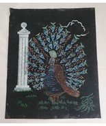 Vintage Velvet Painting Peacock 15x19&quot; Unframed - $26.14