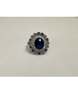 Blue Flower Type Ring Silver Colored Band Size 8-10 Approx - $19.99