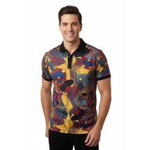Mens PLATINI Sports Polo Shirt With Rhine Stones Fancy Chains DPP8238 Black image 4