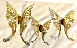 Vintage Boho Gold Metal And Wood Inch Butterfly Wall Art Set Of Three 7 5 4 Inch - £11.51 GBP