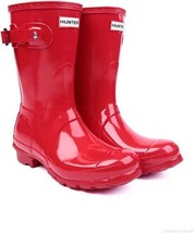 Hunter Org Women&#39;s Red Short Gloss Bright Adjustable Rain Boots Size 6 - £70.26 GBP