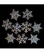 Set 9 Handcrafted Fused Glass Snowflake Ornaments Dichroic Clear Iridescent - €59,85 EUR