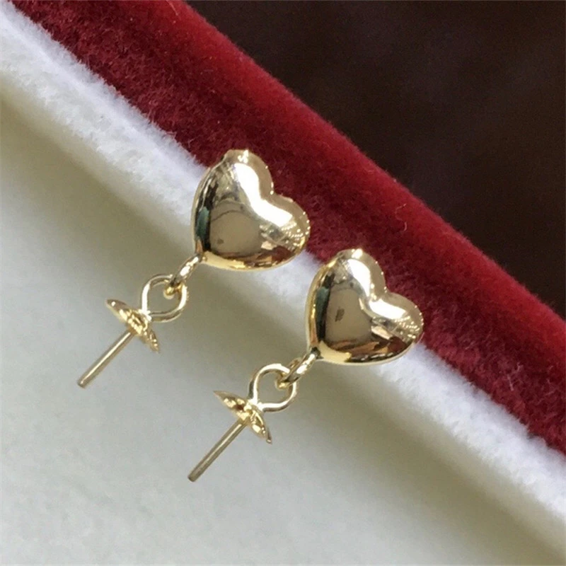 Genuine AU 750 Gold Heart Shape Earrings Mountings Findings Jewelry Settings Acc - £59.47 GBP