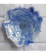 Blue White Swirl Iridescent Trinket Candy Nut Glass Bowl Dish - £14.21 GBP