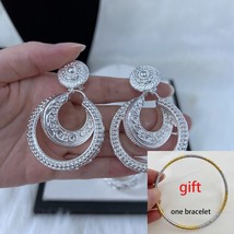 Lady Necklce Earring 2 Pcs Jewelry Set Large Pendant Silver Plated Nigeria Dubai - £37.39 GBP