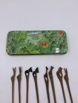 Lot of 8 Vintage Wooden Hand Carved African Animals Cocktail Sticks In 1988 Tin - £13.37 GBP