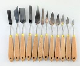 Professional 12 Piece Artist Palette Knife Set For Oil Paint, Natural Wood, New - £19.77 GBP