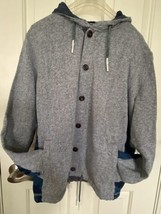 Robert Graham Button Hoodie Cardigan Sweater Camo Accent Hood Gray Blue - £39.30 GBP