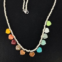 Fall Autumn Shades Leaves Necklace Czech Glass Silver Tone Handmade - £31.33 GBP