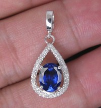 3 Ct Oval Cut Lab Created Blue Sapphire Drop Shape Pendant 925 Sterling Si1ver - £47.36 GBP