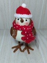 Wondershop Featherly Friends Snap Brown Bird Figure red hat scarf 2023 Xmas - $9.89