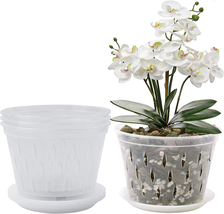 Lanccona Orchid Pot, 8 Inch 4 Pack Orchid Pots with Holes and Saucers, C... - £30.39 GBP