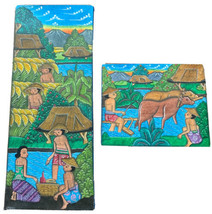2 Vintage Original Paintings On Cloth Balinese Lempir Panestanan Folk Art - $94.99