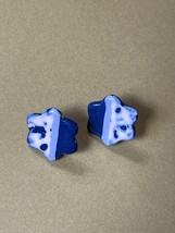 Handmade White &amp; Cobalt Blue Painted Stars Ceramic Pottery Post Earrings for Pie - $11.83