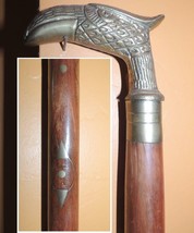 Vintage Cane / Walking Stick 37&quot; brass eagle handle inlaid Walnut? wood ... - $1,494.78 MXN