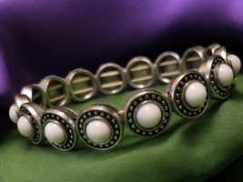 Vintage Gunmetal Stretch Bracelet White Faux Pearls One Size Fits Most Jewelry - £18.98 GBP