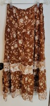 Womens S Gigio USA Brown Multicolor Floral Print 36&quot; Long Peasant Skirt - £14.87 GBP