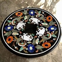 30&quot;Round Black Marble Coffee  Table Top Custom Luxury Inlay Floral Art F... - $1,142.46