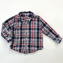 Janie and Jack Toddler Boys Long Sleeve Plaid Oxford Shirt Blue Red Whit... - $7.87