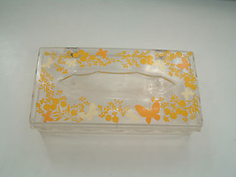 Vintage lucite acrylic tissue box  butterfly flower pattern Wolff produc... - $26.68