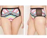 Black Rainbow Stripe Print Mesh Panel Side High Waist Bikini Bottom Plus... - $11.93
