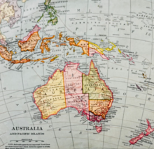 1898 Map Australia Pacific Islands Victorian History Geography Atlas Pri... - $29.99