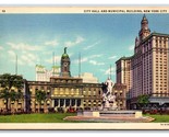 City Hall and Municipal Building New York City NY NYC UNP Linen Postcard... - $2.92