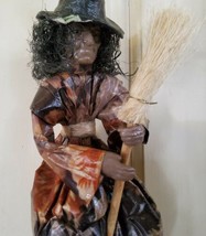 Vintage Paper Mache Flying Witch Broomstick Hanging 14&#39;&#39; Long Rare Halloween - £148.86 GBP