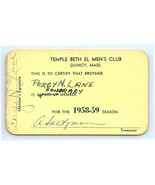 1958 - 1959 Temple Beth El Men&#39;s Club Membership Card - $7.41