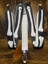Kids Skeleton Suspenders-Halloween Costume-Black/White Elastic Clip On W... - £6.33 GBP