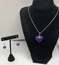 necklace and earring Set Heart Shaped Midnight Gem Glitter - Great Gift Idea - £11.69 GBP