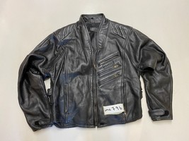 Vintage Leather Motorcycle Jacket Black Label 44 Armpit/armpit 20&quot; (mc796) - £72.34 GBP