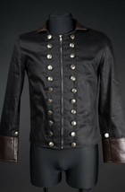 Men&#39;s Black Brown Vegan Leather Military Jacket Zip Front Steampunk Goth Jacket - £57.16 GBP
