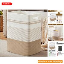 Chic Striped Cotton Rope Laundry Hamper - Collapsible 80L Organization S... - $79.15