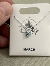 Disney Parks Mickey Mouse Aquamarine March Faux Birthstone Necklace Silver Color