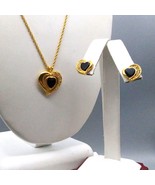 Vintage Avon Parure, Onyx and Crystal Heart Pendant Necklace and Matchin... - £30.43 GBP