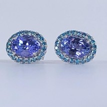 1 Carat Oval Cut Violet Blue Tanzanite Halo Diamond Stud Earrings 14k White Gold - £299.91 GBP