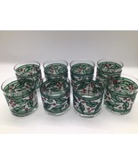 Set 8 Vintage Holiday Drinking Glasses Holly Berry Stained Glass Look 3.5x3 - €76,44 EUR