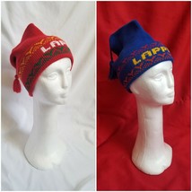 Vintage 1970-80s Lappi knit ski hat beanie with tassel red or blue - £28.85 GBP